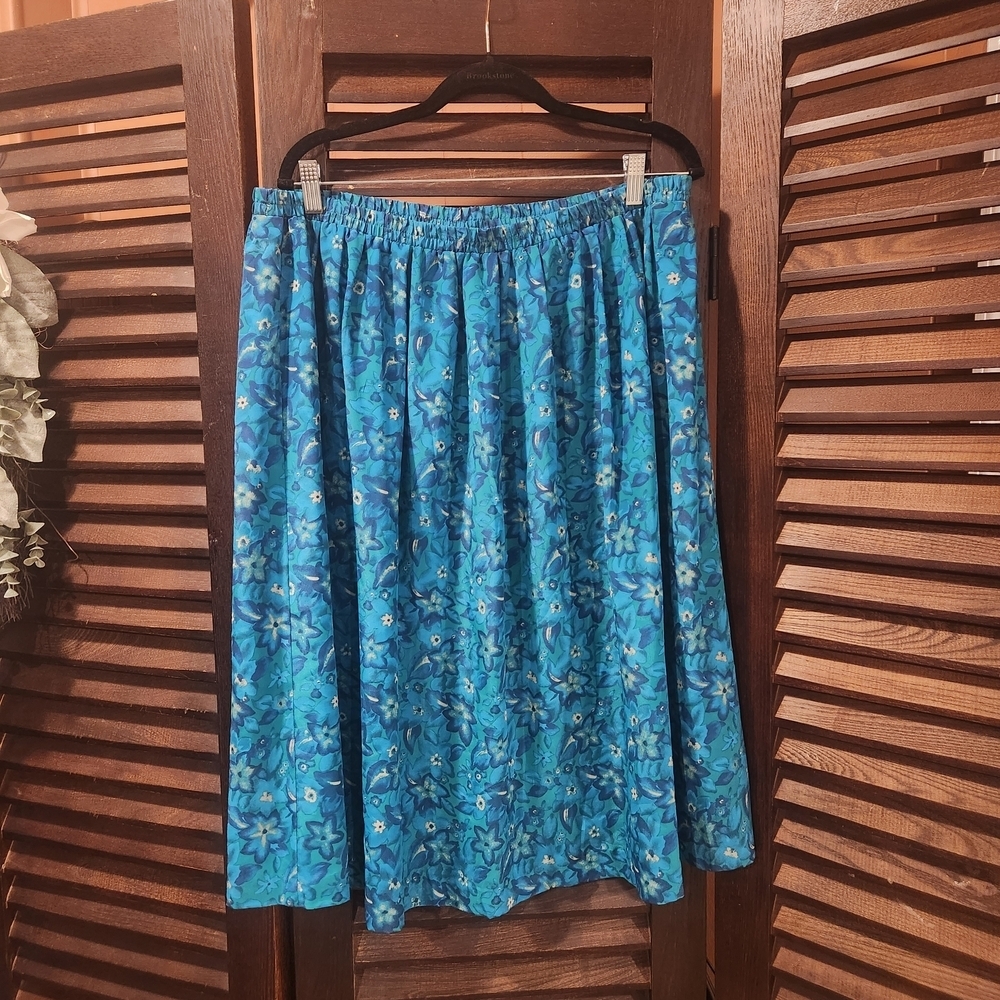 Leslie Fay Blue Floral A-Line Skirt